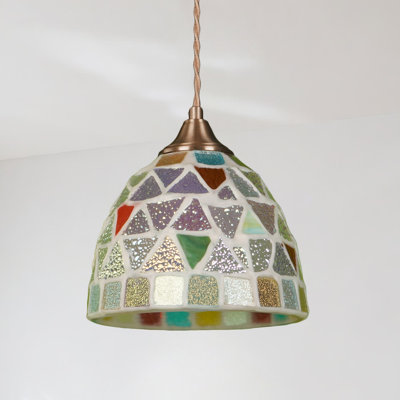 Colorful Plaid 1-Light Pendant Light, Gold Glass Pendant Light With 3-Color Light Source For Bedroom Entryway