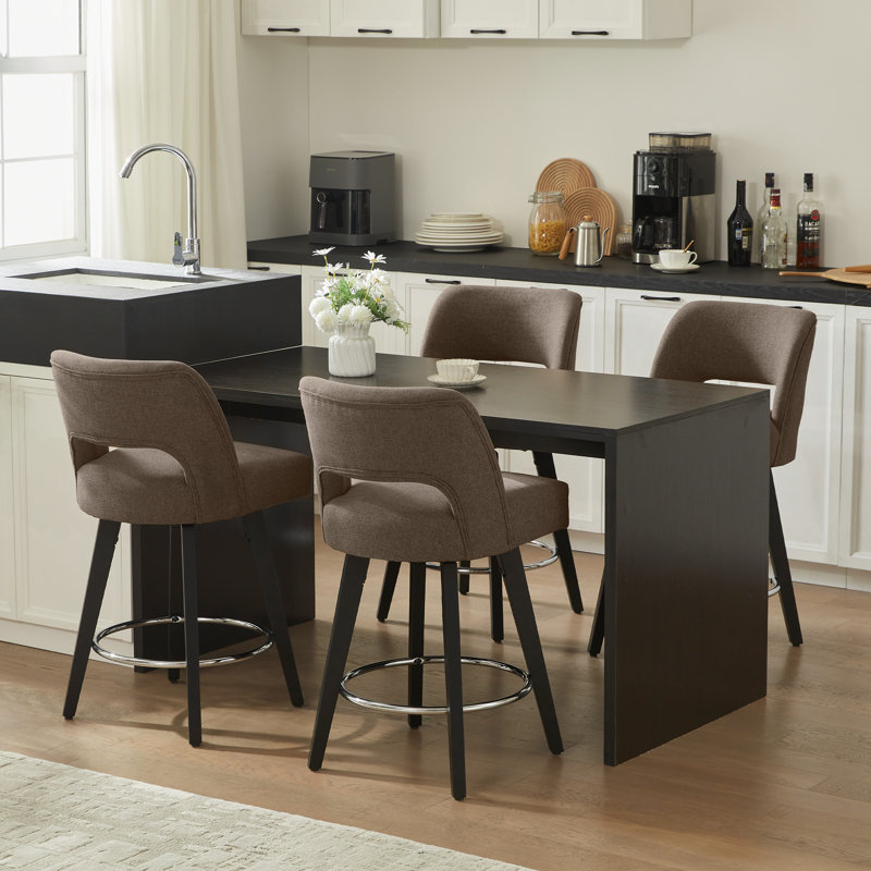 Ensemble de 4 tabourets de bar rotatifs 26,4 po, 4 pieds en bois massif noir et repose-pieds à anneau en métal, 4