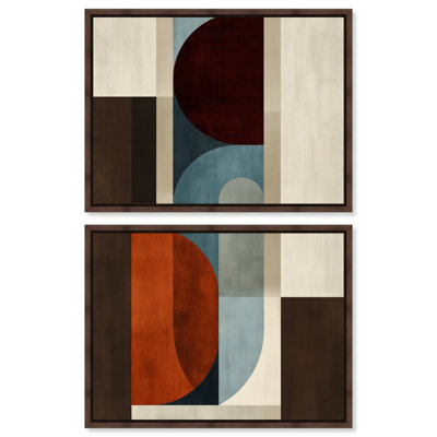 Ensemble de décoration murale pour bureau « Midcentury Echo IV » avec toile encadrée, par Art Remedy, cadre en noyer, 48 x 36 pouces.