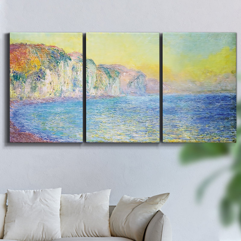 The Port of Dieppe, Evening, 1882zz - 3 pièces, reproduction sur toile tendue, H 36 po x l 72 po x P 2 po