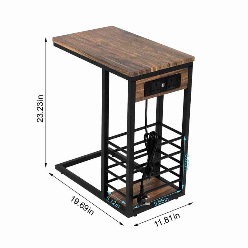 Jackqueline Frame End Table with Built-In Outlets