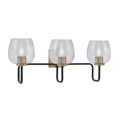 Amarmula 3 Light Bath Bar In Matte Black & New Age Brass Finish, 6" Smoke Bubble Glass