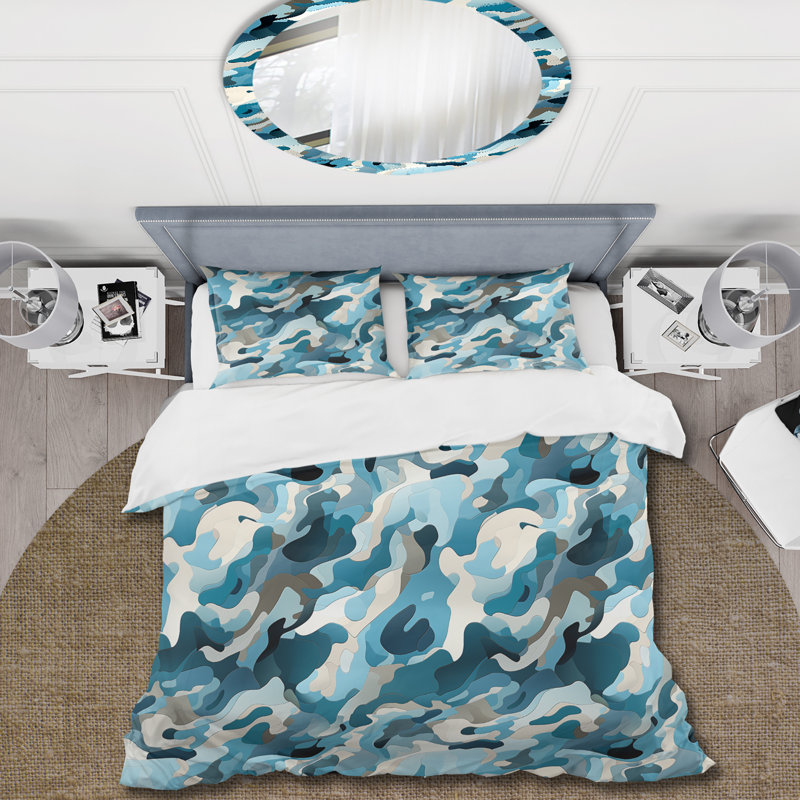 Blue Futuristic Stealth I - Ensemble de housse de couette camouflage - Polyester microfibre