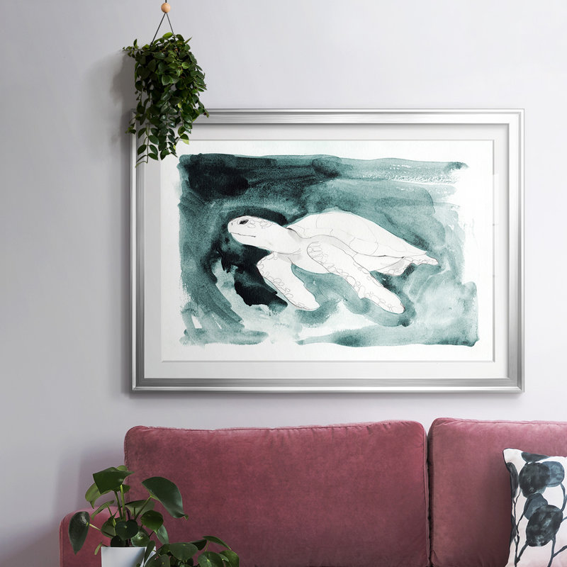 Tortue de mer en recherche II, reproduction d'art encadrée, Argent, H 30 po x l 44 po x P 1,5 po