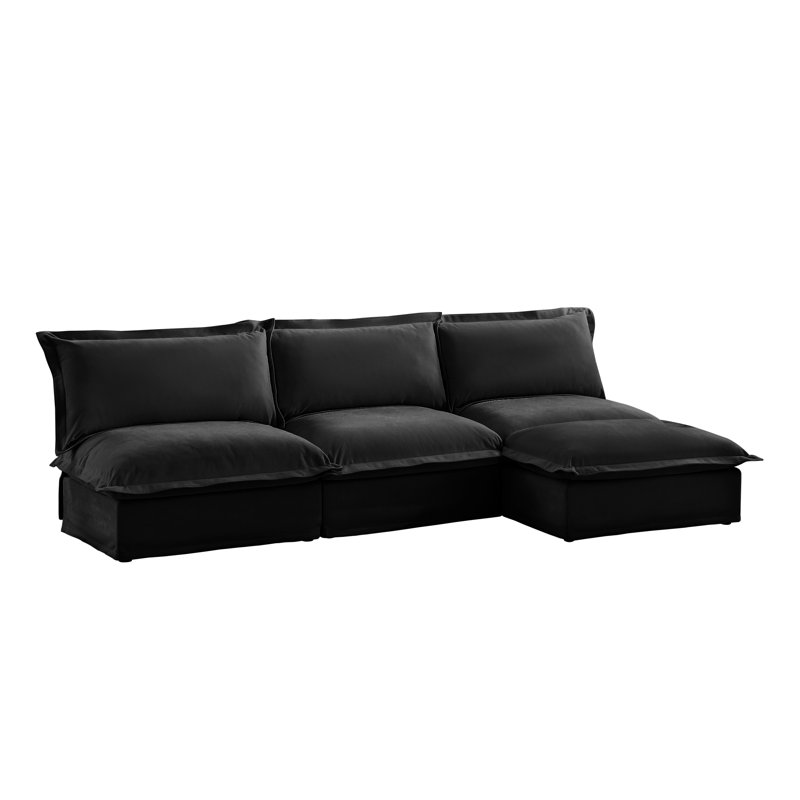 Canapé modulaire en chenille en L Otto avec repose-pieds et coussins de dossier Otto