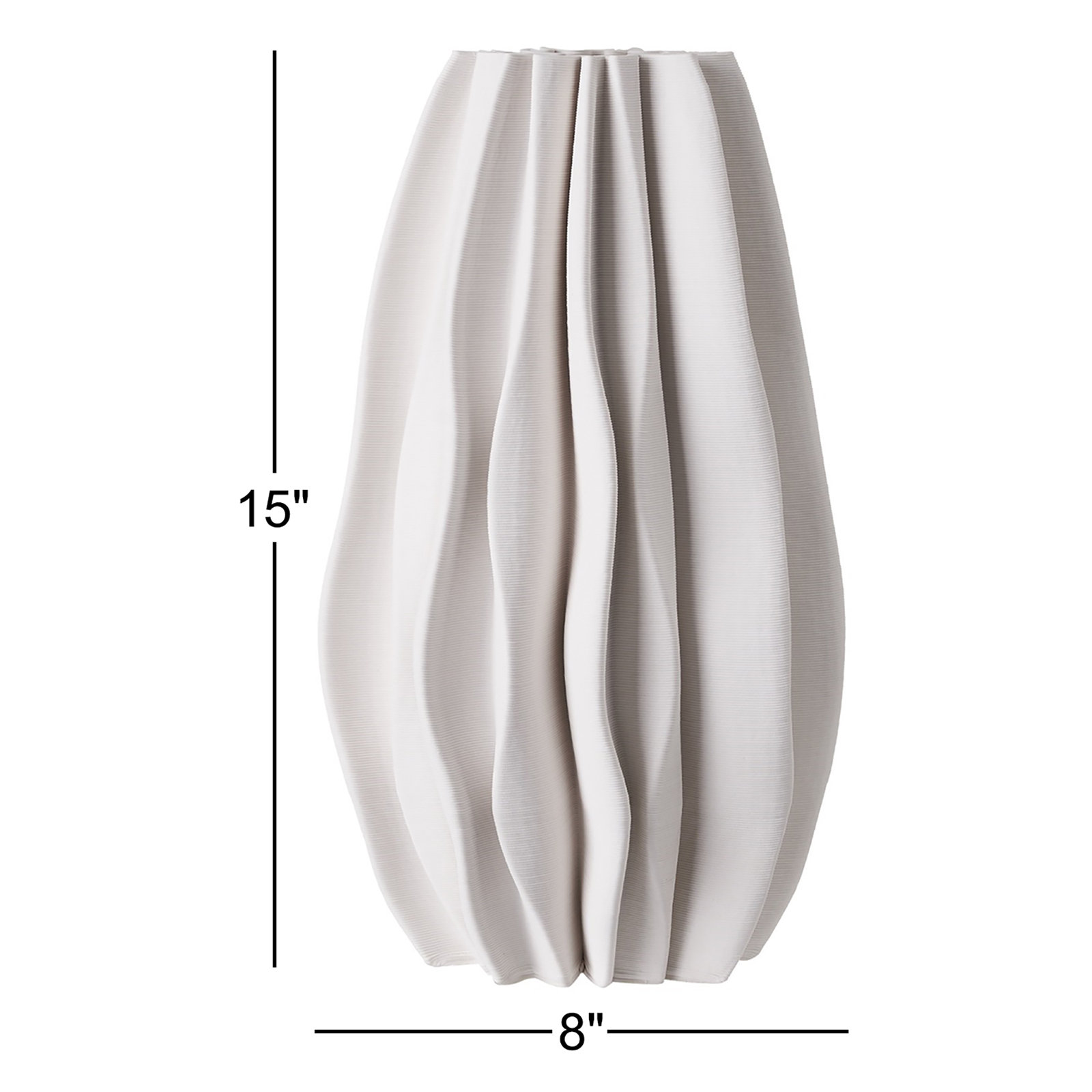 Ceramic 3D Printed Vase White, 15" H x 8" W x 8" D