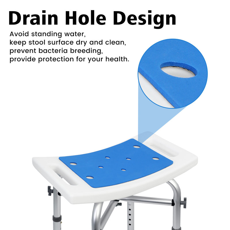 Ebern Designs Blue Upgraded Shower Stool, 17.3*10.6*16~19in