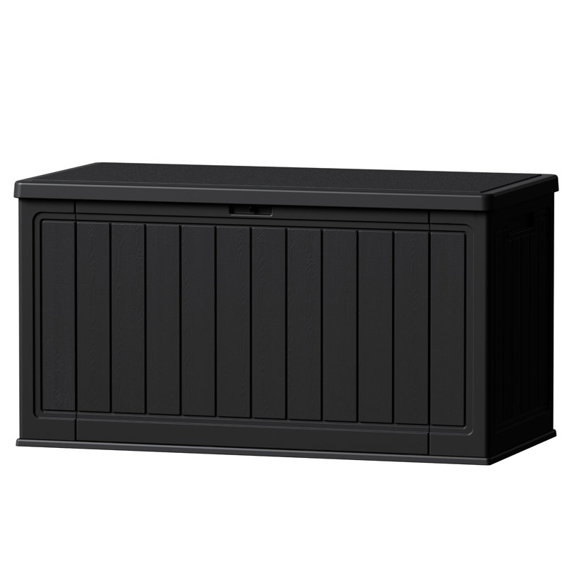 150 Gallon Resin Lockable Deck Box With Dividers, Outdoor Waterproof Patio Furniture, Black