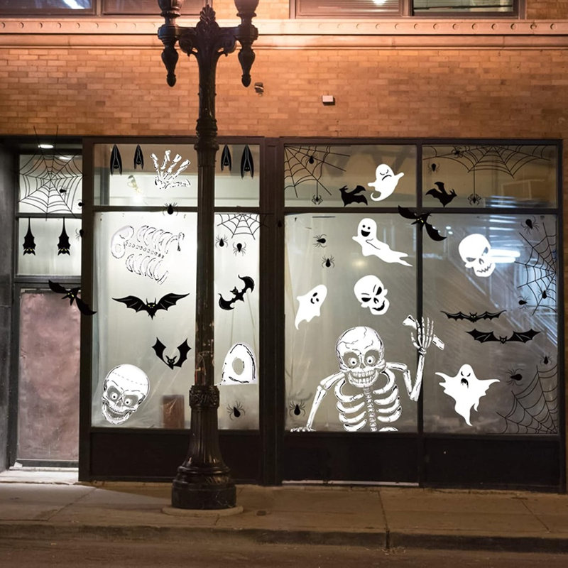 140-Piece Halloween Window Clings – Removable Double-Sided Glass Decals
