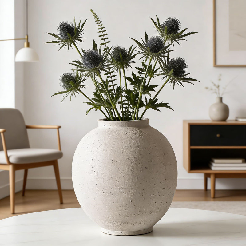 Large Farmhouse Ceramic Vase - 9.8 Inch Tall Rustic White Vase For Home Decor, Handmade Terracotta Vase For Living Room, Table Centerpiece, Wedding, And Holiday Decor
