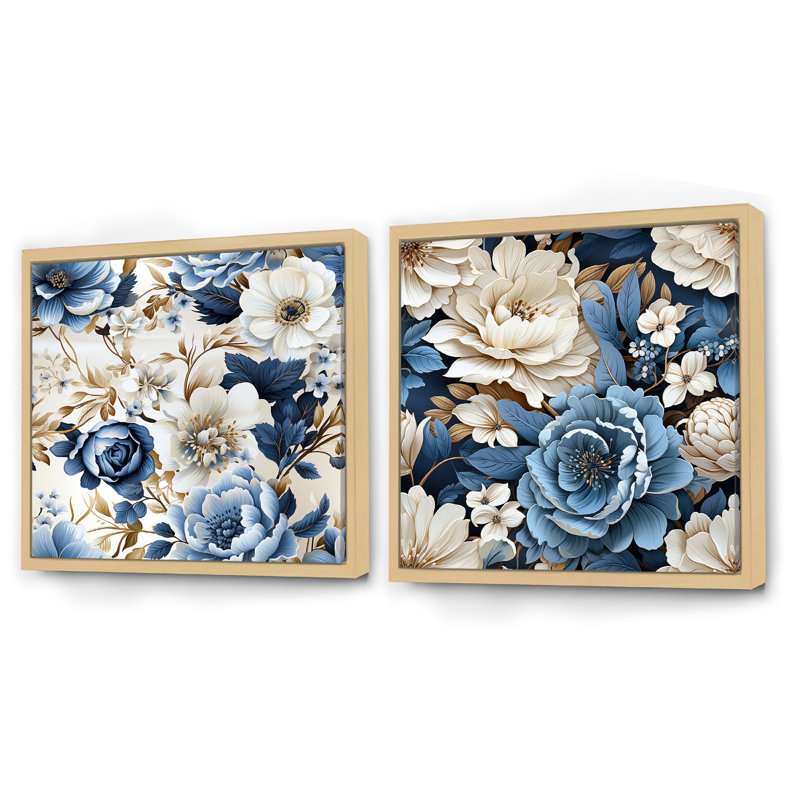 Plemons - Ensemble de 2 collages floraux carrés, H 16 po x l 33 po, Cadre flottant brun