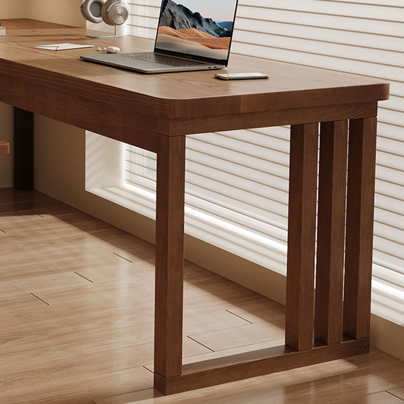 Walnut L-Shaped Solid Wood with 3 Drawers Desk, 29.53" H x 62.99" W x 47.24" D, Left Hand Return