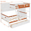 Lit simple superposé au dessus d'un lit double avec rangement, garde-robe, tiroirs, tablettes et lumière DEL | Lit en bois blanc et orange