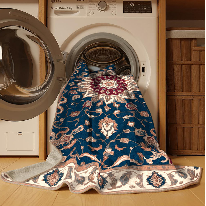 Machine Washable Tabriz Brown Area Rug, Square 7'