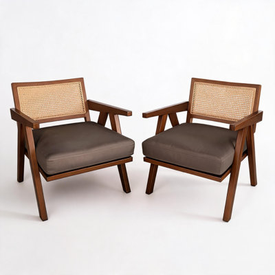Ensemble de 2 chaises de salle à manger rembourrées en lin brun, avec structure et revêtement en lin ; chaises d'appoint confortables en tissu gris pour la cuisine, le salon et la salle à manger.