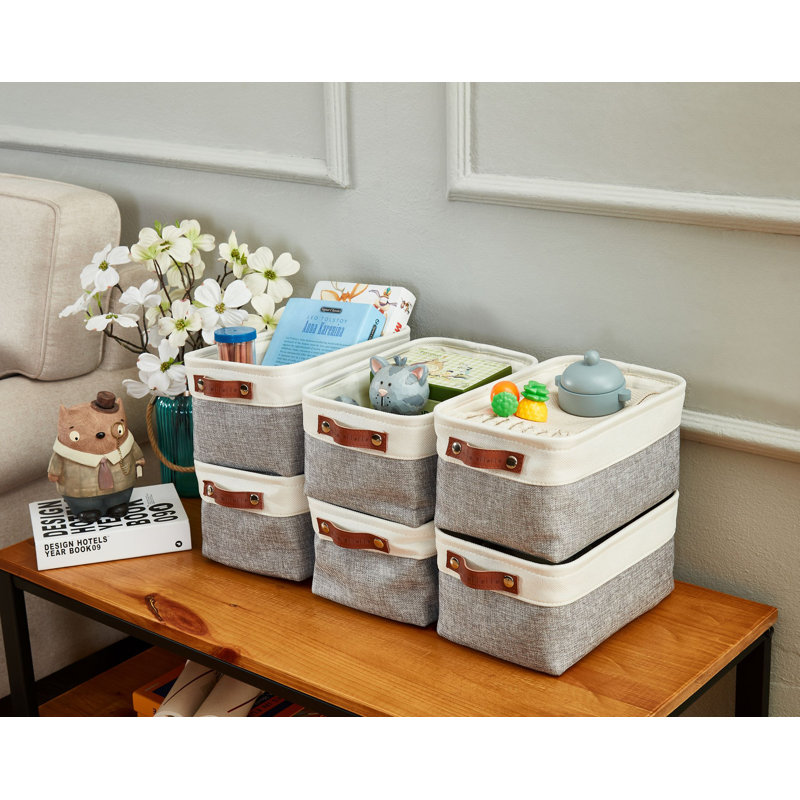 Decomomo Foldable Storage Bin | Collapsible Sturdy Cationic Fabric Storage Basket Cube W/Handles, Grey/White