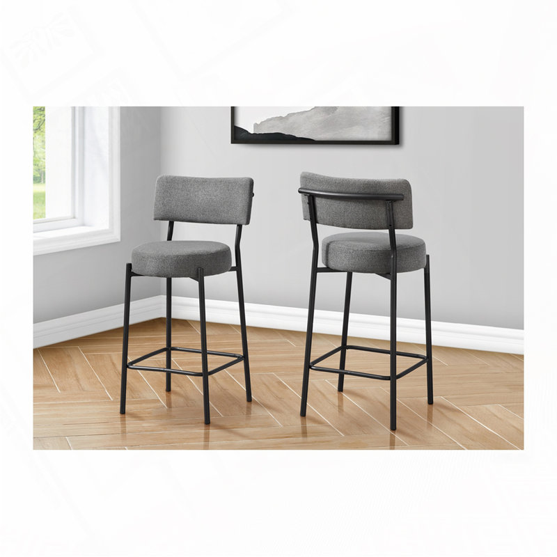 Barstool, Counter Height, Set Of 2,, Gray Seat/Black Frame