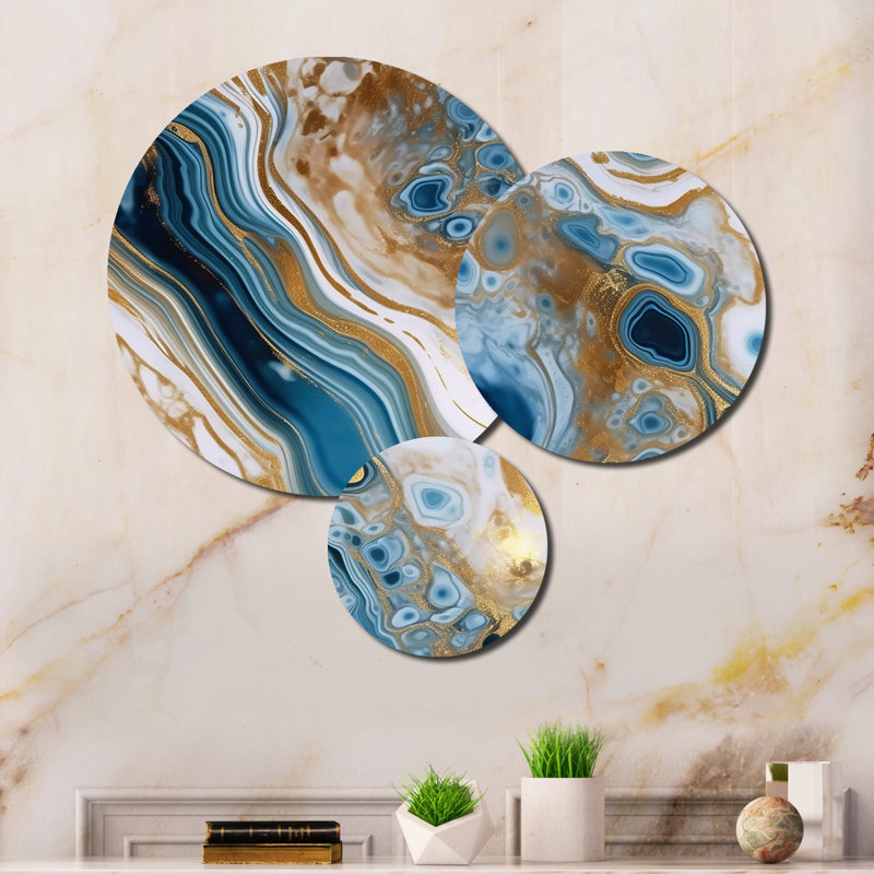 Ensemble de 3 décorations murales en marbre bleu et blanc