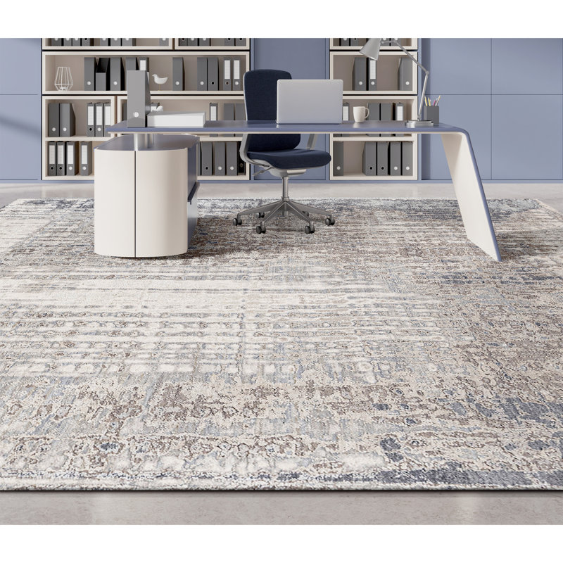 Hand Knotted Abstract Area Rug in Sand/Beige/Gray, Rectangle 8' x 10'