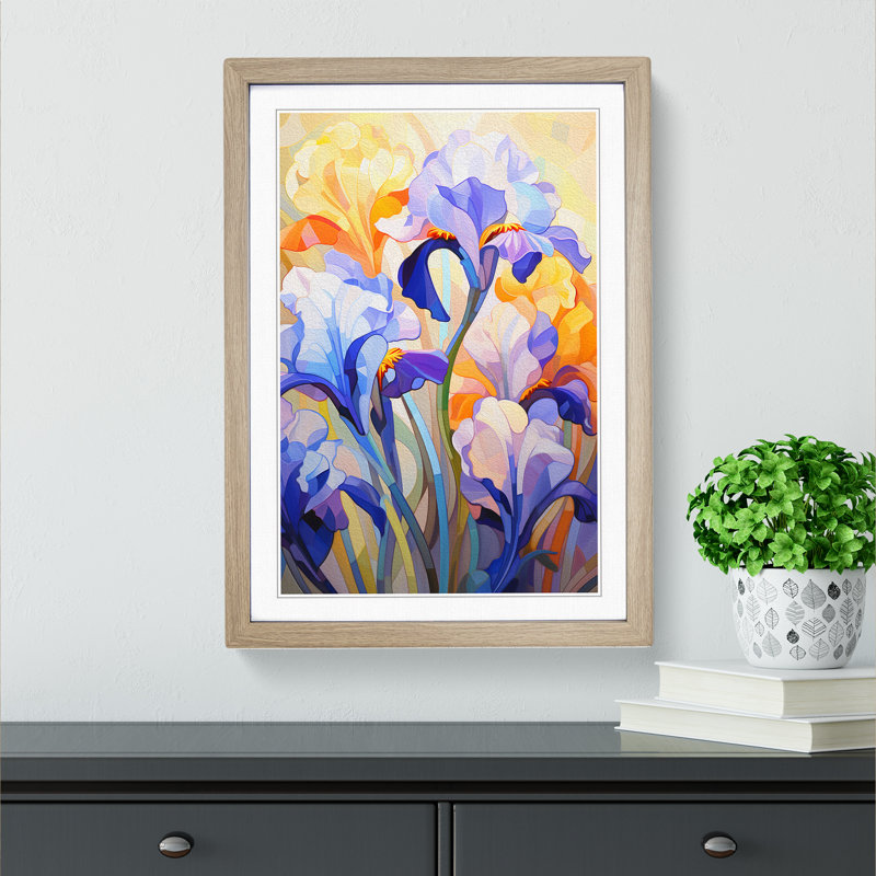 Iris Flower Orphism - Single Picture Frame Print on Wood, Oak, 46cm H x 34cm W x 2cm D