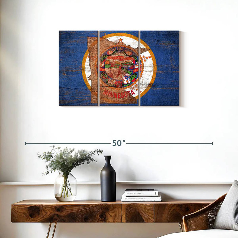 State Map Over Minnesota Flag, 20" H x 33" W