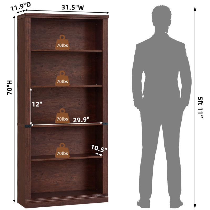 70" Tall Farmhouse Bookshelf Set, Walnut