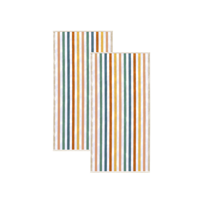 100% Cotton Elevated Stripe Oversized Beach Towels, 2, Rainbow