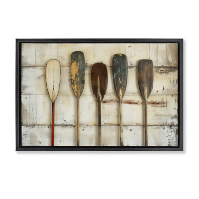 Rustic Oar Lineup Framed Floater Canvas by Arlington Prints
