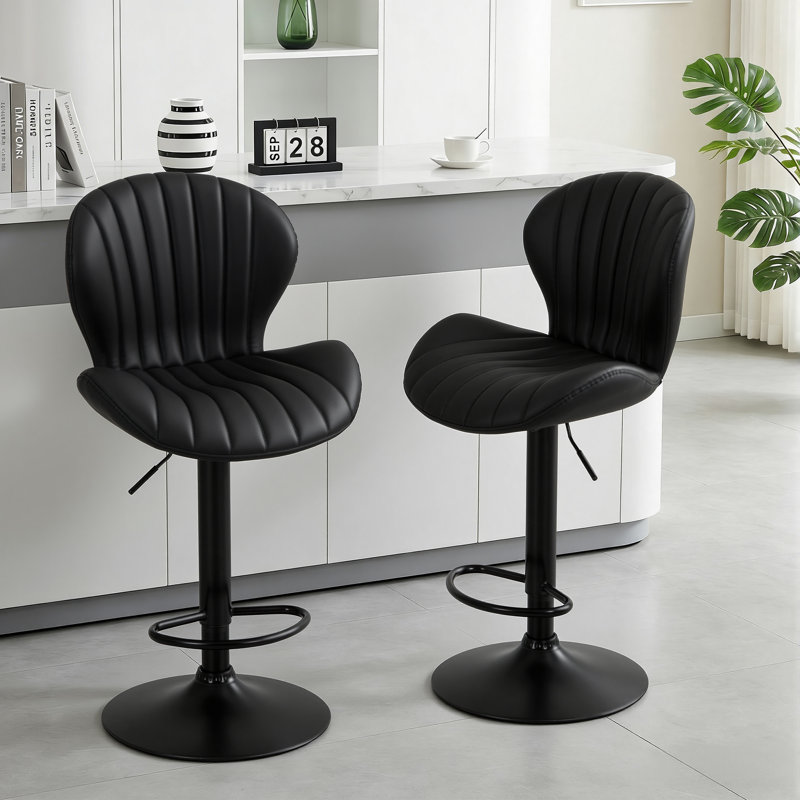 360° Swivel Upholstered Bar Stool – Height Adjustable with Sturdy Metal Frame, Black