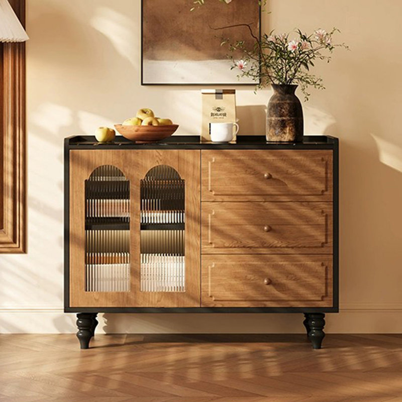 Buffet en noyer massif et bois manufacturé, H 31,89 po x l 40,55 po x P 17,72 po