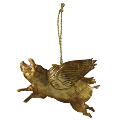 Pressed Metal Flying Pig, Antique Gold