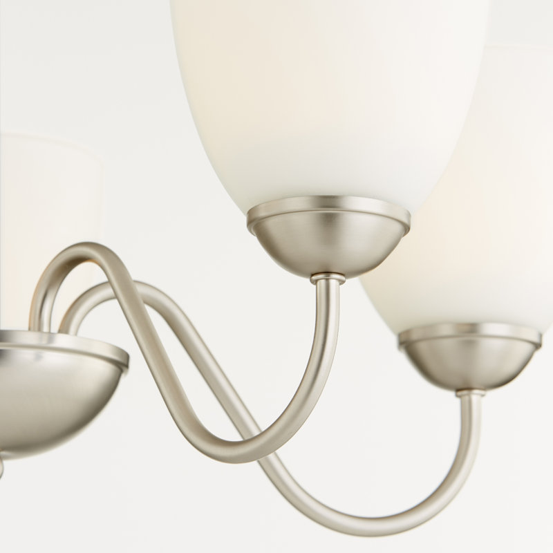 Lustre classique/traditionnel ombré 5 lumières Popel, Nickel satiné, Opale satinée