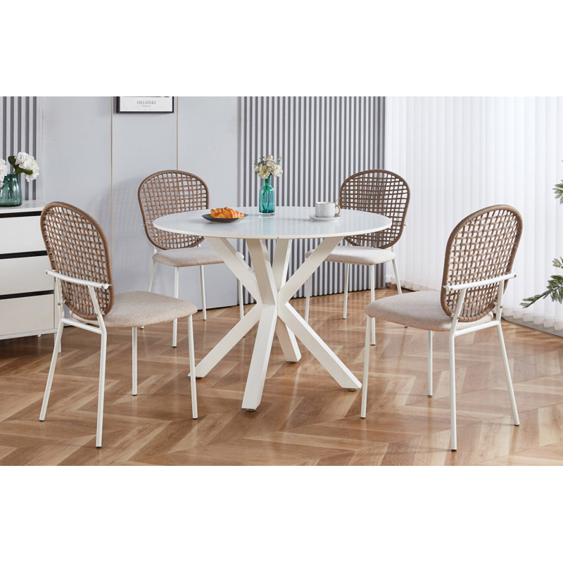 Ensemble de salle à manger 5 pièces, Marron clair, Blanc