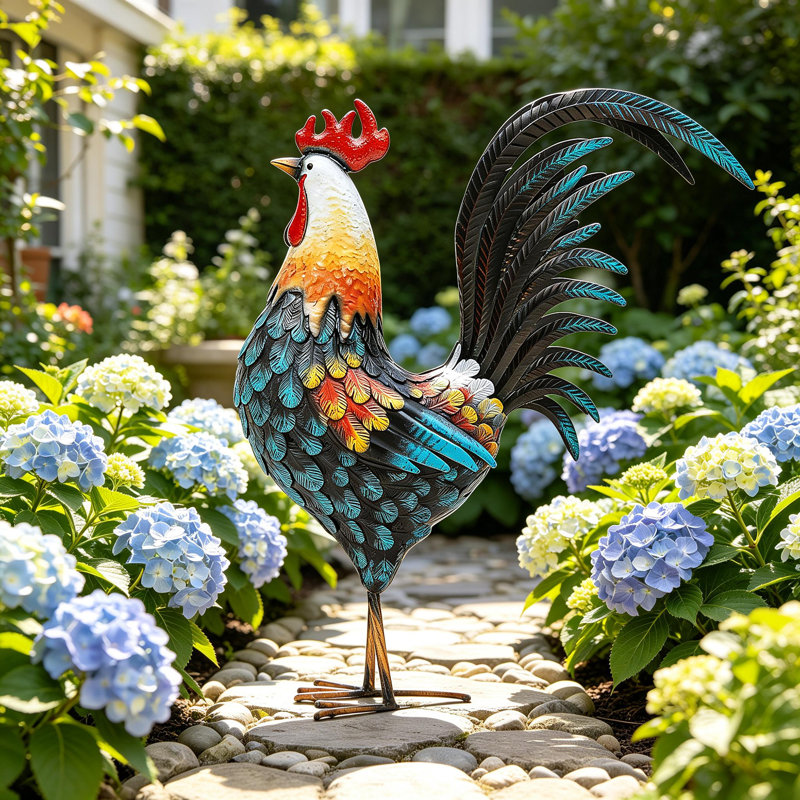 Statue de jardin coq surdimensionnée 32 po, Bleu