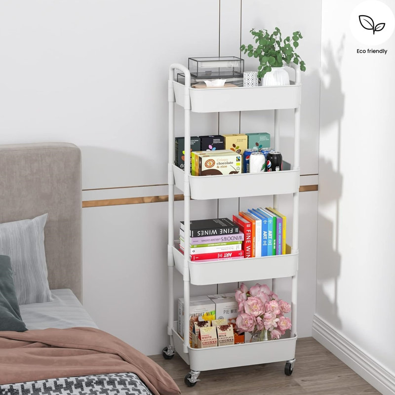 Chariot utilitaire roulant en plastique avec, 40.9" H x 11.42" W x 15.35" D, Blanc