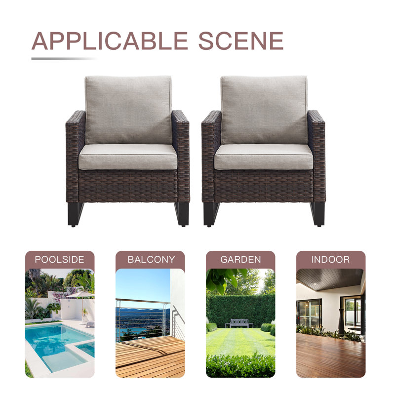 Chaises de patio en osier avec coussins en oléfine Naresa, Brun, Beige