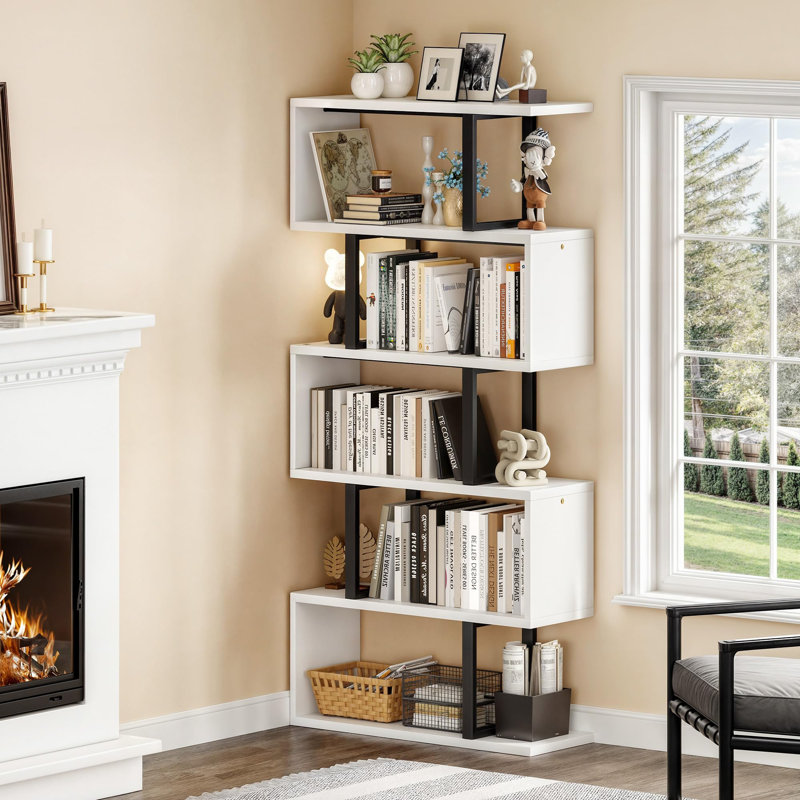 Aniya 69'' H X 31'' W  Steel Geometric Bookcase, White