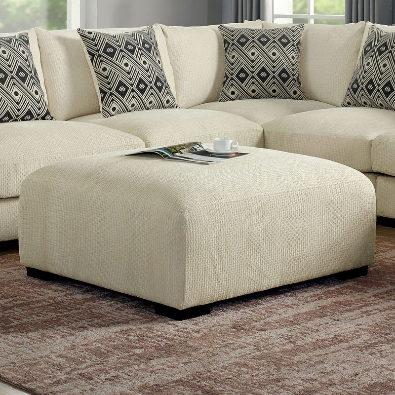 Repose-pieds rembourré de style contemporain, Chenille beige