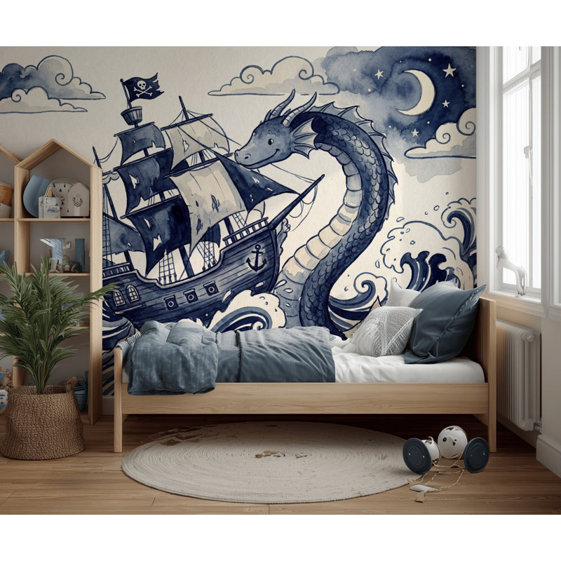 Murale de bateau pirate, 120 po x 96 po, Peler et coller