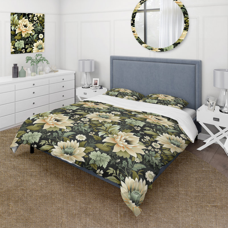 Ensemble de housse de couette Green Ornate, Housse de couette pour grand lit et 2 taies décor