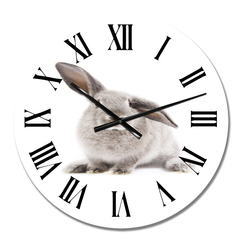 Portrait d'un lapin sur blanc II - Horloge murale traditionnelle, Petit