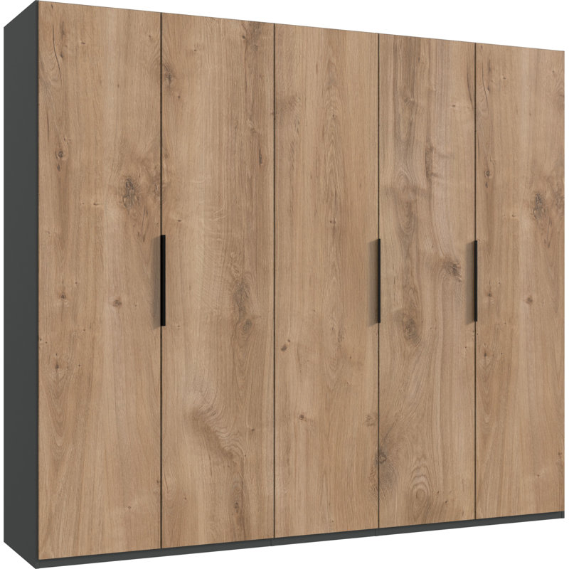 Guardino 5 Door Wardrobe, Graphite/Plank Oak, 236cm H x 250cm W x 58cm D