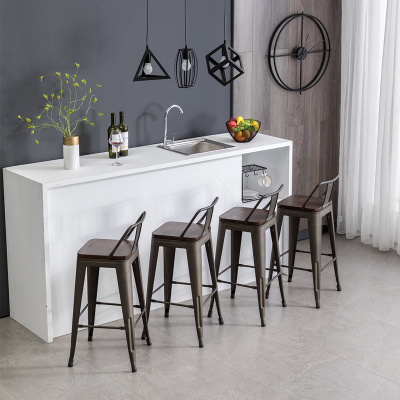 Saleh Counter Stool with Metal Frame, Rusty, Counter Stool (24" Seat Height)