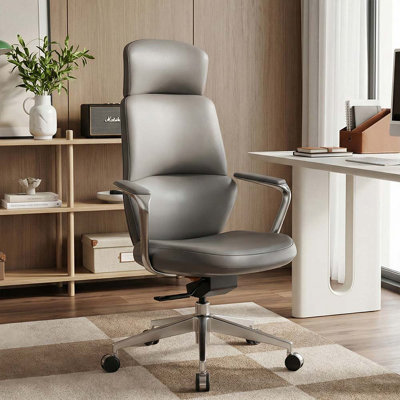 Genuine Leather Executive Chair, Swivel Ergonomic Office Chair, Desk Chair with Tilt Reclining, Alu by Wrought Studio