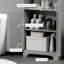 Grande armoire de rangement étroite pour salle de bain avec portes et tablettes réglables, armoire à linge autoportante avec 2 armoires et comptoir, gris-111716596