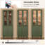  Bibliothèque modulaire de 94,5 po avec portes en verre, éclairage à DEL intégré, quincaillerie de couleur laiton et poignées en cuir véritable, grande unité murale vert sauge avec tiroirs et armoires de rangement-896034100-896034101