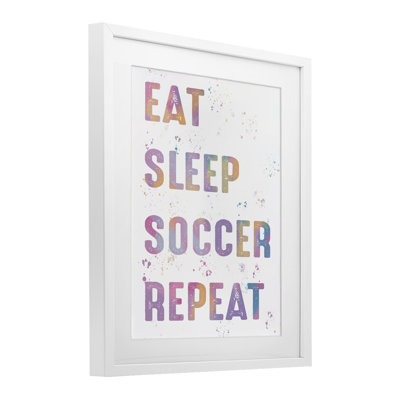«Eat Sleep Soccer Life», reproduction sous verre encadrée, design par Marcus Prime