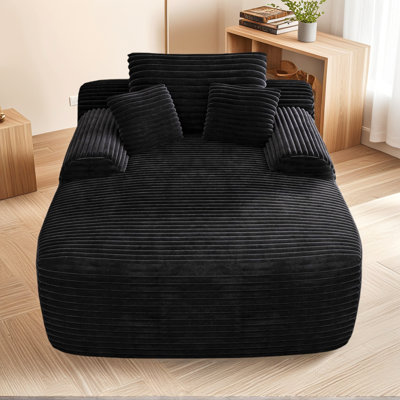 Convertible Chaise Lounge Chair Plush with Wide Armrest & Throw Pillows, Cozy Boneless Sleeper Sofa Bed Armchair, for Living Room, Bedroom, No Assembly Required,BALCK