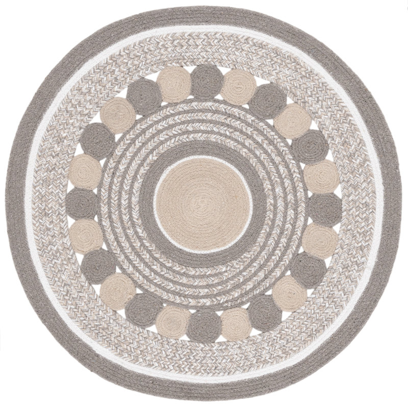 Tapis tressé gris foncé / beige, Rond 3 pi