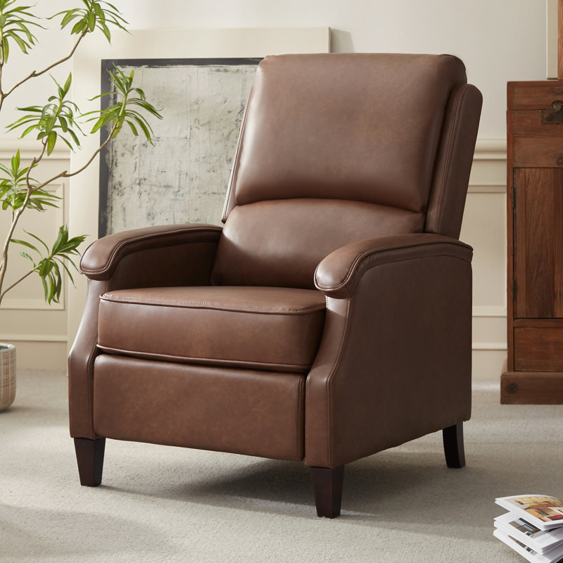 Push-Back Manual Recliner, Red Brown Faux Leather